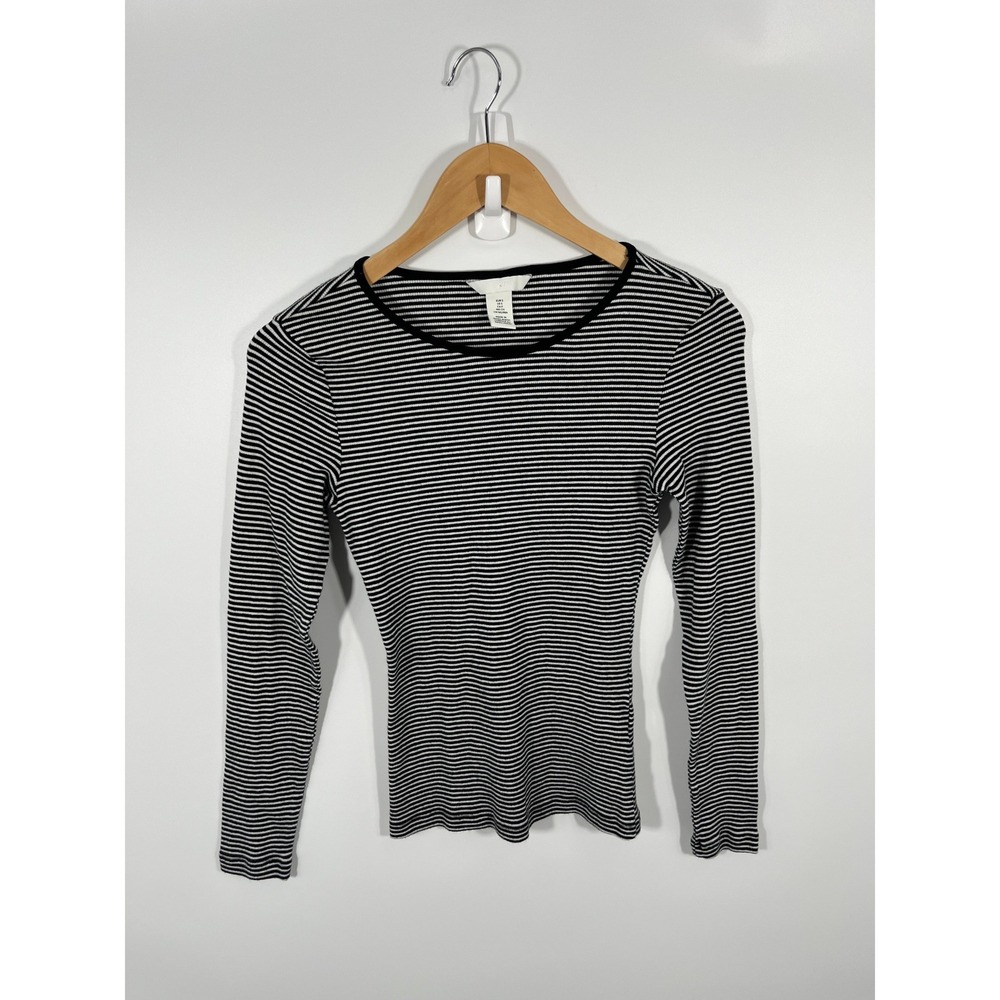 Y2K Womens Long Sleeve Top S Black Stripe Goth Grunge Casual 2000s Soft Girl